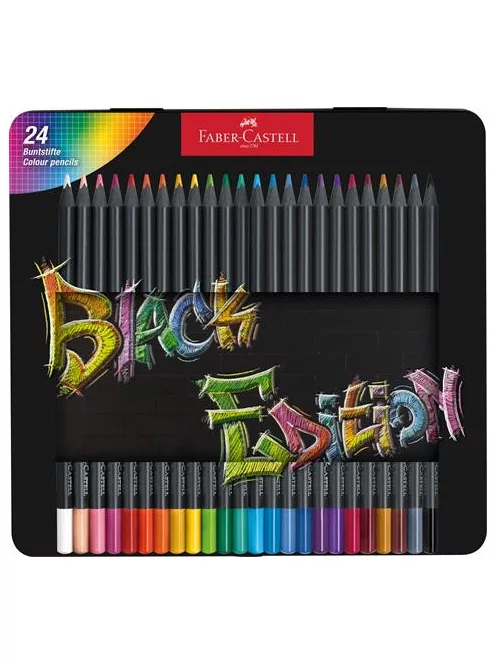 FABER-CASTELL Színes ceruza készlet, háromszögletű, fémdobozban, FABER-CASTELL "Black Edition",  24 különböző szín