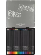 FABER-CASTELL Színes ceruza készlet, háromszögletű, fémdobozban, FABER-CASTELL "Black Edition",  24 különböző szín