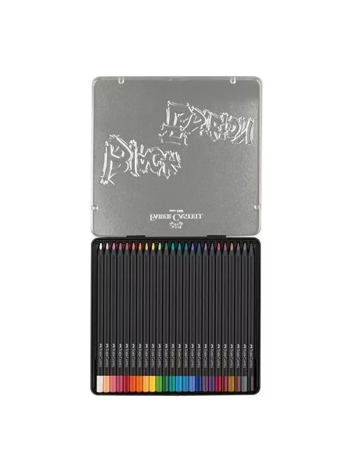 FABER-CASTELL Színes ceruza készlet, háromszögletű, fémdobozban, FABER-CASTELL "Black Edition",  24 különböző szín