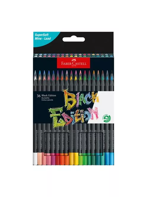FABER-CASTELL Színes ceruza készlet, háromszögletű, FABER-CASTELL "Black Edition",  36 különböző szín