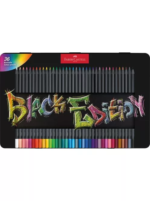 FABER-CASTELL Színes ceruza készlet, háromszögletű, fémdobozban, FABER-CASTELL "Black Edition",  36 különböző szín