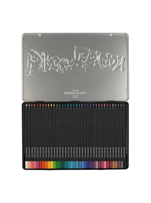FABER-CASTELL Színes ceruza készlet, háromszögletű, fémdobozban, FABER-CASTELL "Black Edition",  36 különböző szín