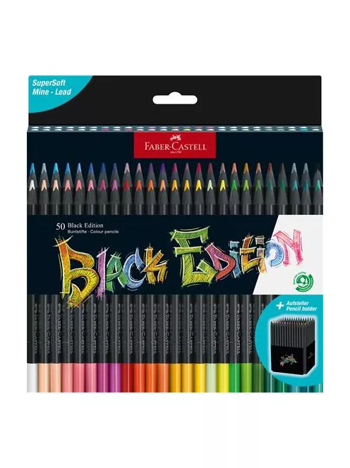 FABER-CASTELL Színes ceruza készlet, háromszögletű, FABER-CASTELL "Black Edition",  50 különböző szín