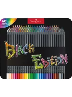   FABER-CASTELL Színes ceruza készlet, háromszögletű, fémdobozban, FABER-CASTELL "Black Edition", 100 különböző szín