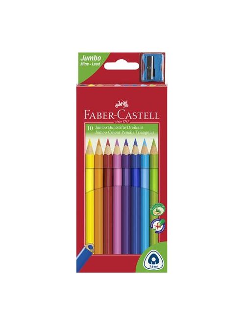 FABER-CASTELL Színes ceruza készlet, háromszögletű, FABER-CASTELL "Jumbo", 10 különböző szín