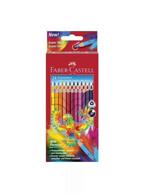 FABER-CASTELL Színes ceruza készlet, háromszögletű, FABER-CASTELL "Papagáj", 24 különböző szín