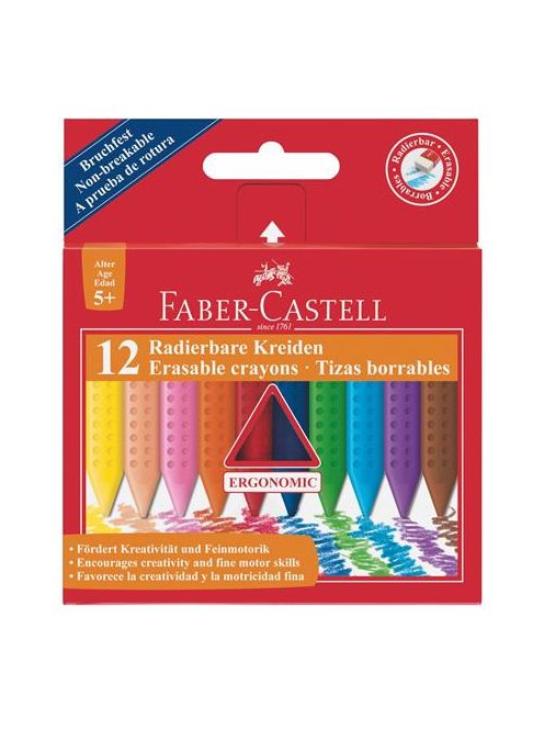 FABER-CASTELL Zsírkréta, háromszögletű, FABER-CASTELL "Grip", 12 különböző szín