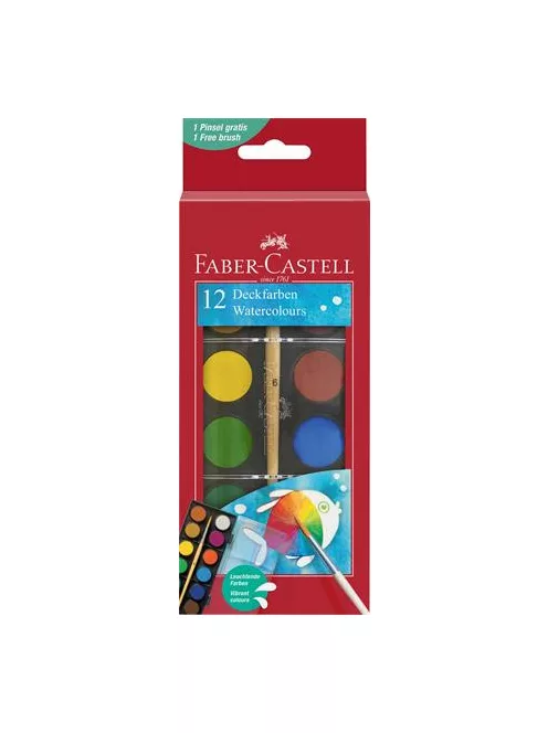FABER-CASTELL Vízfesték, 12 darabos, 24 mm, ecsettel, FABER-CASTELL