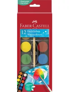   FABER-CASTELL Vízfesték, 12 darabos, 30 mm, ecsettel, FABER-CASTELL