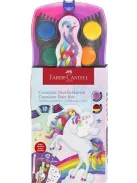FABER-CASTELL Vízfesték, 12 darabos, összeilleszthető, FABER-CASTELL "Unikornis"+1 tubus fehér tempera+unikornis matrica