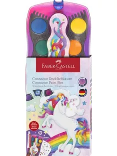   FABER-CASTELL Vízfesték, 12 darabos, összeilleszthető, FABER-CASTELL "Unikornis"+1 tubus fehér tempera+unikornis matrica