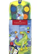 FABER-CASTELL Vízfesték, 12 darabos, összeilleszthető, FABER-CASTELL "Dinoszaurusz"+1 tubus fehér tempera + dinoszaurusz matrica