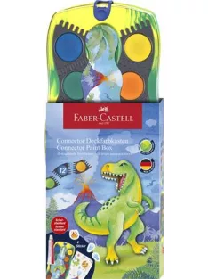   FABER-CASTELL Vízfesték, 12 darabos, összeilleszthető, FABER-CASTELL "Dinoszaurusz"+1 tubus fehér tempera + dinoszaurusz matrica