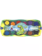 FABER-CASTELL Vízfesték, 12 darabos, összeilleszthető, FABER-CASTELL "Dinoszaurusz"+1 tubus fehér tempera + dinoszaurusz matrica