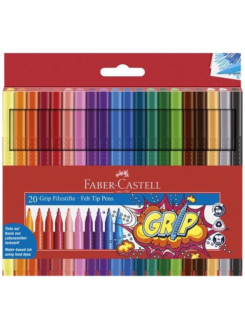 FABER-CASTELL Filctoll készlet, háromszögletű, FABER-CASTELL "Grip", 20 különböző szín