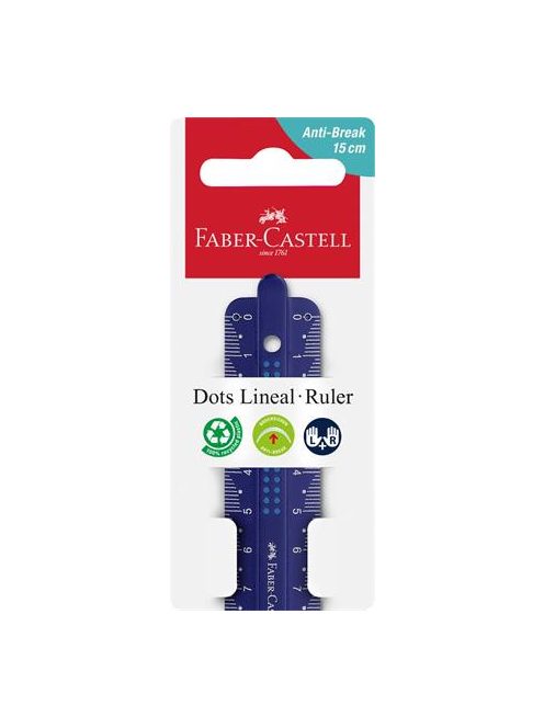 FABER-CASTELL Vonalzó, műanyag, törhetetlen, 15 cm, FABER-CASTELL "Pöttyös", vegyes színek
