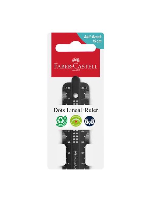 FABER-CASTELL Vonalzó, műanyag, törhetetlen, 15 cm, FABER-CASTELL "Pöttyös", vegyes színek