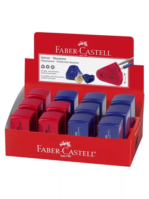 FABER-CASTELL Hegyező display, kétlyukú, 2 tartályos, FABER-CASTELL, vegyes színek