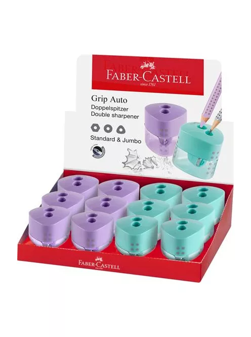 FABER-CASTELL Hegyező display, kétlyukú, FABER-CASTELL, "Grip Auto", vegyes pasztell színek