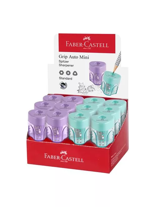 FABER-CASTELL Hegyező display, egylyukú, tartályos FABER-CASTELL "GRIP Auto Mini", vegyes pasztell színek