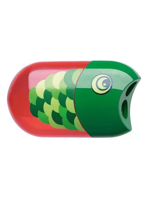 FABER-CASTELL Hegyező és radír, kétlyukú, tartályos, FABER-CASTELL, hal minta