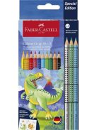 FABER-CASTELL Színes ceruza készlet, háromszögletű, FABER-CASTELL "Grip Dinoszaurusz" 10+3 különböző szín