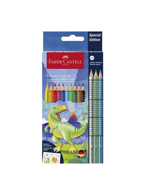 FABER-CASTELL Színes ceruza készlet, háromszögletű, FABER-CASTELL "Grip Dinoszaurusz" 10+3 különböző szín