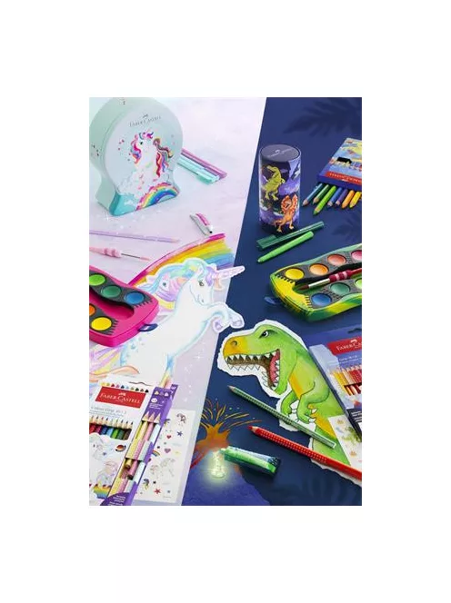 FABER-CASTELL Színes ceruza készlet, háromszögletű, FABER-CASTELL "Grip Dinoszaurusz" 10+3 különböző szín