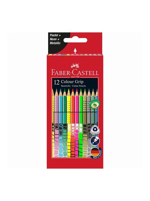 FABER-CASTELL Színes ceruza készlet, háromszögletű, FABER-CASTELL "Colour Grip", 12 különböző szín