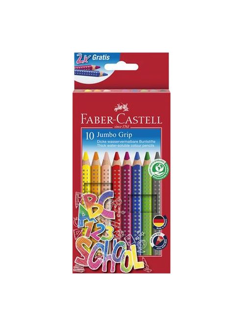 FABER-CASTELL Színes ceruza készlet, háromszögeltű, vastag, FABER-CASTELL "Grip", 10 különböző szín