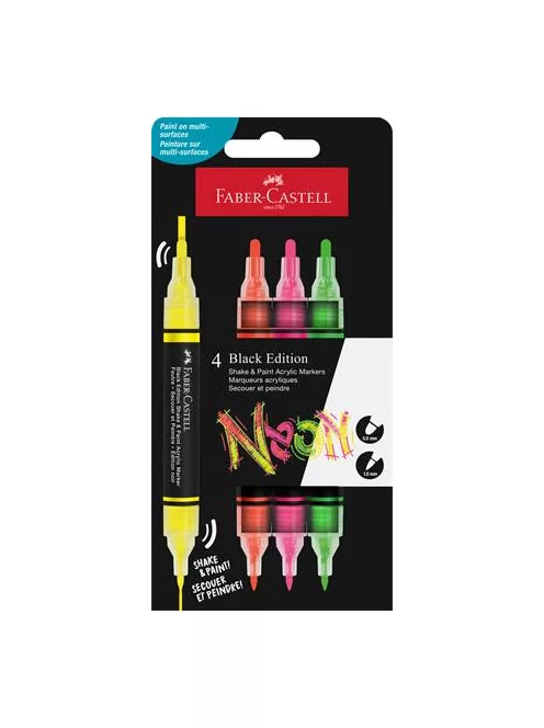 FABER-CASTELL Dekormarker készlet, 1,0/3,0 mm, kétvégű, akril, FABER-CASTELL "Shake&Paint", 4 különböző neon szín