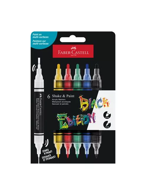FABER-CASTELL Dekormarker készlet, 1,0/3,0 mm, kétvégű, akril, FABER-CASTELL "Shake&Paint", 6 különböző szín