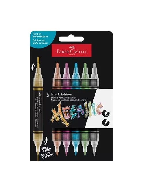 FABER-CASTELL Dekormarker készlet, 1,0/3,0 mm, kétvégű, akril, FABER-CASTELL "Shake&Paint", 6 különböző metál szín