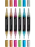 FABER-CASTELL Dekormarker készlet, 1,0/3,0 mm, kétvégű, akril, FABER-CASTELL "Shake&Paint", 6 különböző metál szín