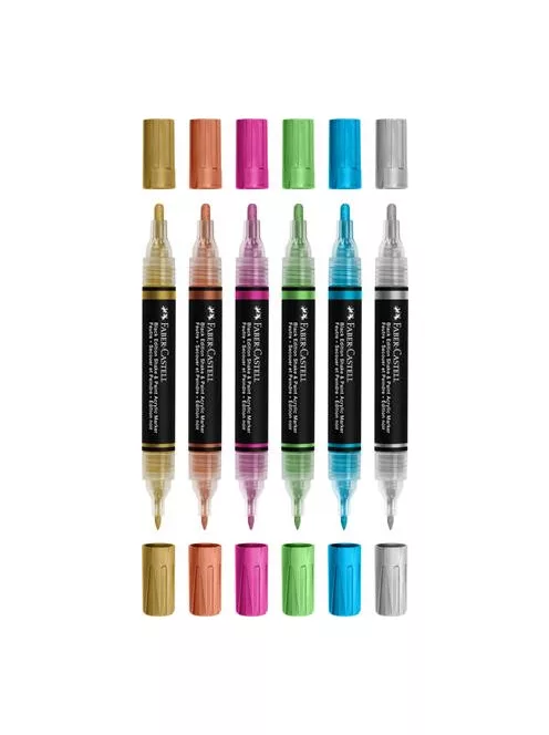 FABER-CASTELL Dekormarker készlet, 1,0/3,0 mm, kétvégű, akril, FABER-CASTELL "Shake&Paint", 6 különböző metál szín