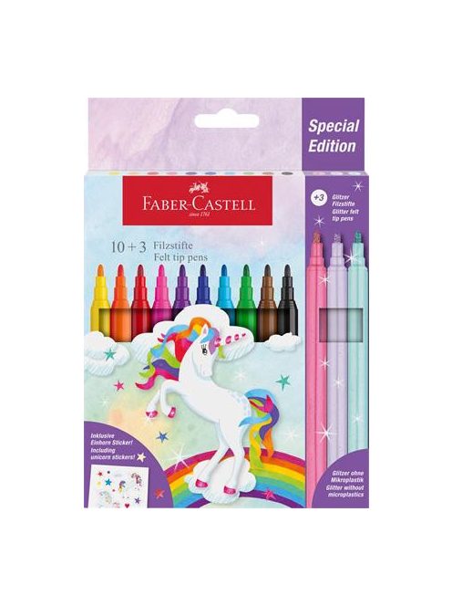 FABER-CASTELL Filctoll készlet, FABER-CASTELL "Unikornis" 10 különböző szín + 3 csillámos