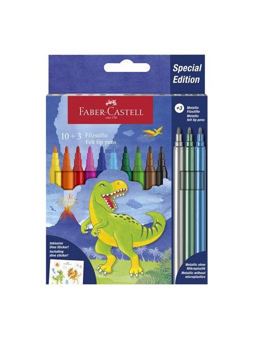 FABER-CASTELL Filctoll készlet, FABER-CASTELL "Dinoszaurusz" 10 különböző szín + 3 metál