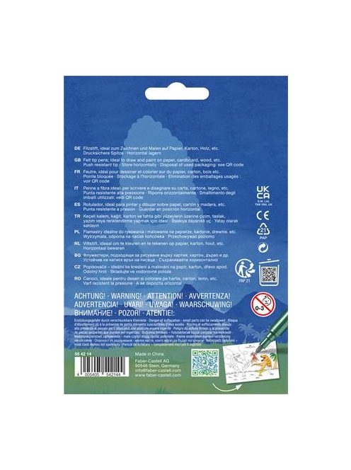 FABER-CASTELL Filctoll készlet, FABER-CASTELL "Dinoszaurusz" 10 különböző szín + 3 metál