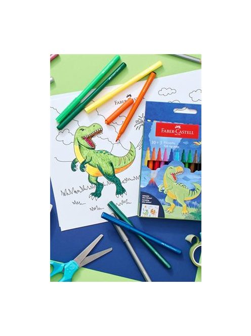 FABER-CASTELL Filctoll készlet, FABER-CASTELL "Dinoszaurusz" 10 különböző szín + 3 metál