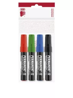   ICO Alkoholos marker készlet, 1-4 mm, vágott, ICO "Permanent 12", 4 különböző szín