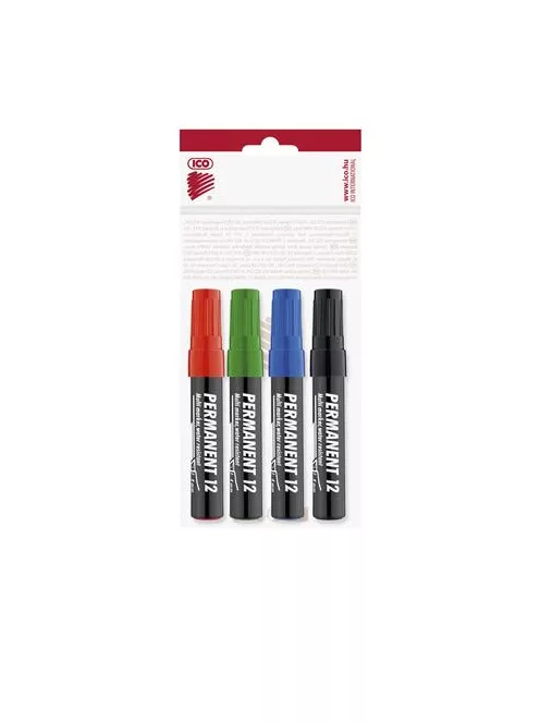 ICO Alkoholos marker készlet, 1-4 mm, vágott, ICO "Permanent 12", 4 különböző szín