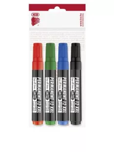   ICO Alkoholos marker készlet, 1-4 mm, vágott, ICO "Permanent 12 XXL", 4 különböző szín