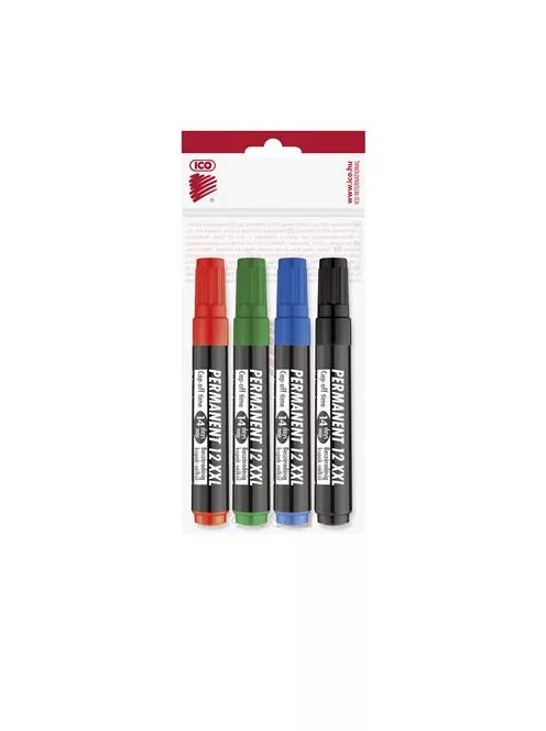 ICO Alkoholos marker készlet, 1-4 mm, vágott, ICO "Permanent 12 XXL", 4 különböző szín