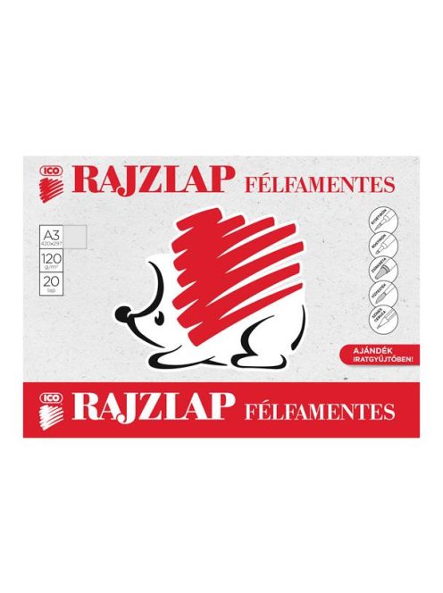 ICO Rajzlap, félfamentes, A3, 120 g/m2, ICO "Süni"