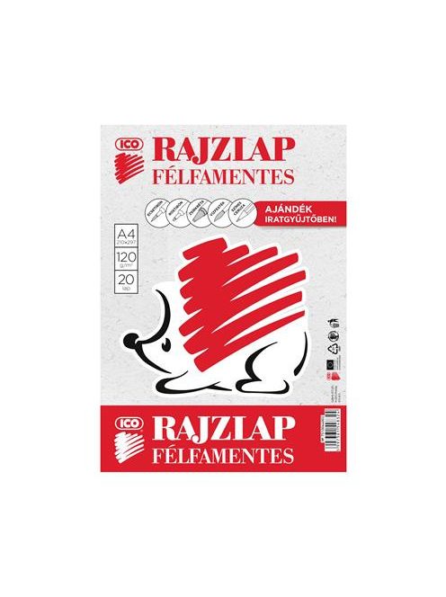 ICO Rajzlap, félfamentes, A4, 120 g/m2, ICO "Süni"