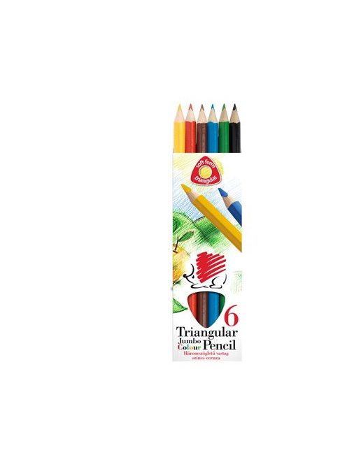 ICO Színes ceruza készlet, háromszögletű, vastag, ICO "Süni", 6 különböző szín