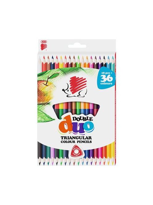 ICO Színes ceruza készlet, kétvégű, háromszögletű, ICO "Süni", 36 különböző szín