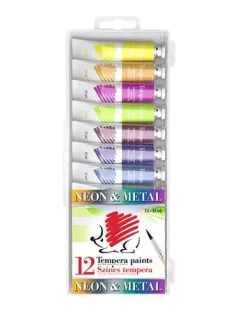   ICO Tempera készlet, 12 darabos, ICO "Süni", metál és neon színek