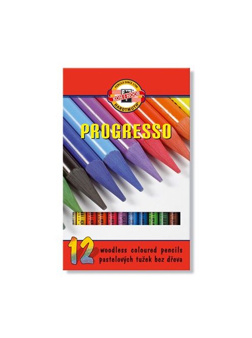 KOH-I-NOOR Színes ceruza készlet, henger alakú, famentes, KOH-I-NOOR "Progresso 8756/12", 12 különböző szín