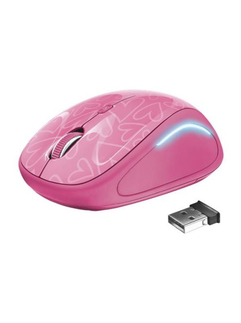 TRUST Egér, vezeték nélküli, optikai, USB, TRUST "Yvi", rózsaszín